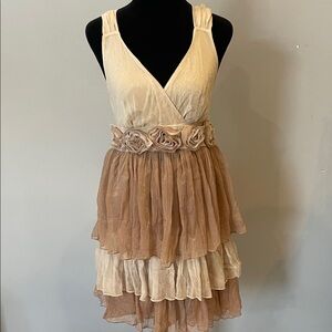 Elegant Cream and Brown Layered Dress